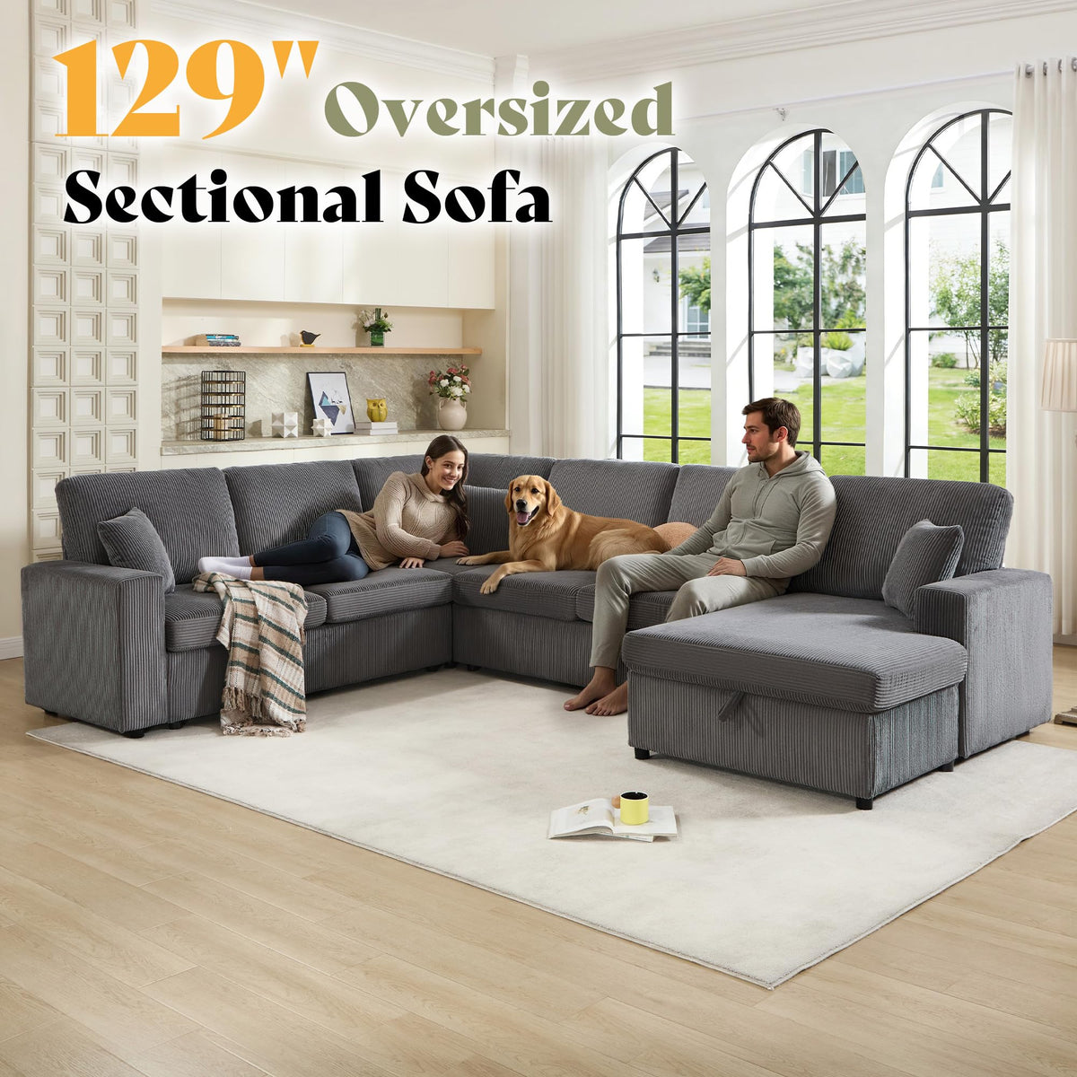 Corduroy Sleeper Sectional with Storage