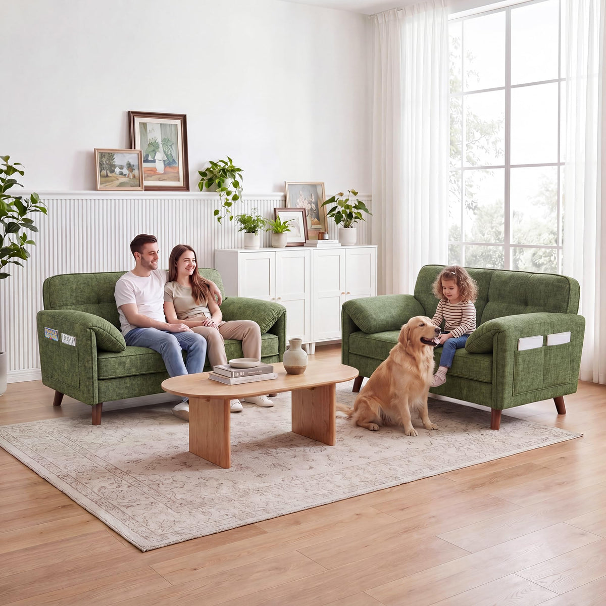 Chenille Loveseat with Storage Pockets