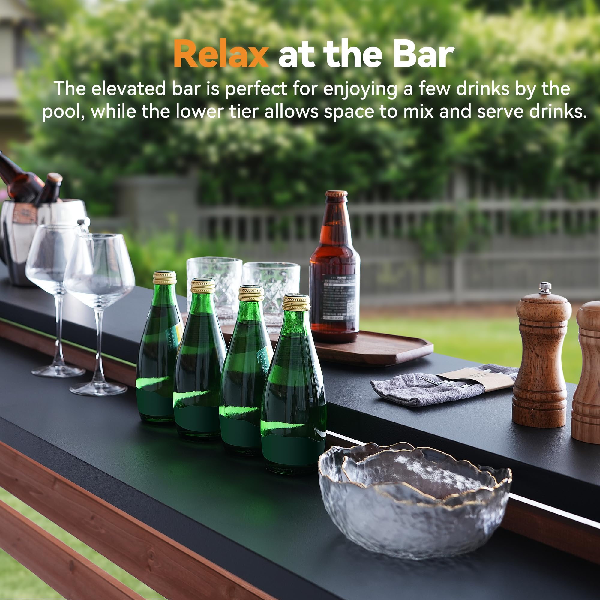 Modern Shade The Aura Cedar Wood Outdoor Bar with Shelves & Paper Towel Holder, Grill Gazebo with USB and USB-C Charging Ports, Wood Gazebo with TV Mount, Galvanized Steel Sloped Roof for Patio