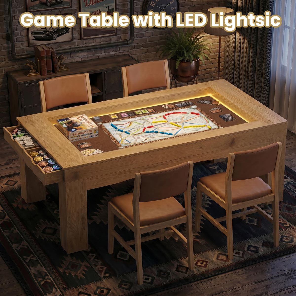 Zevemomo Board Game Table for 4-6 Players, 2-in-1 Gaming Dining Table