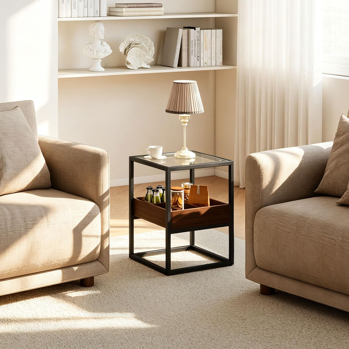Glass Top Nightstand with LED Lighting