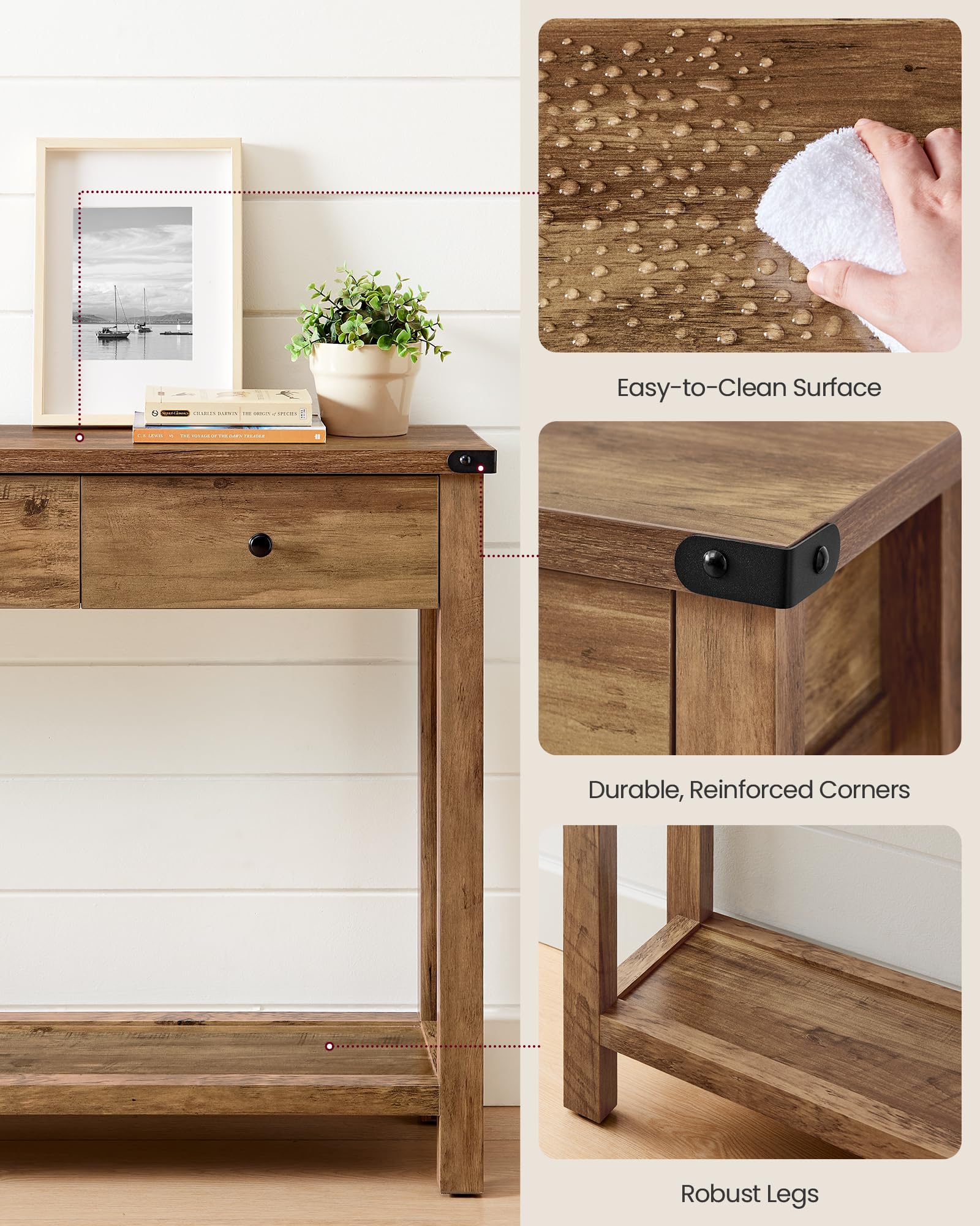 Console Table with 3 Drawers & Open Shelf