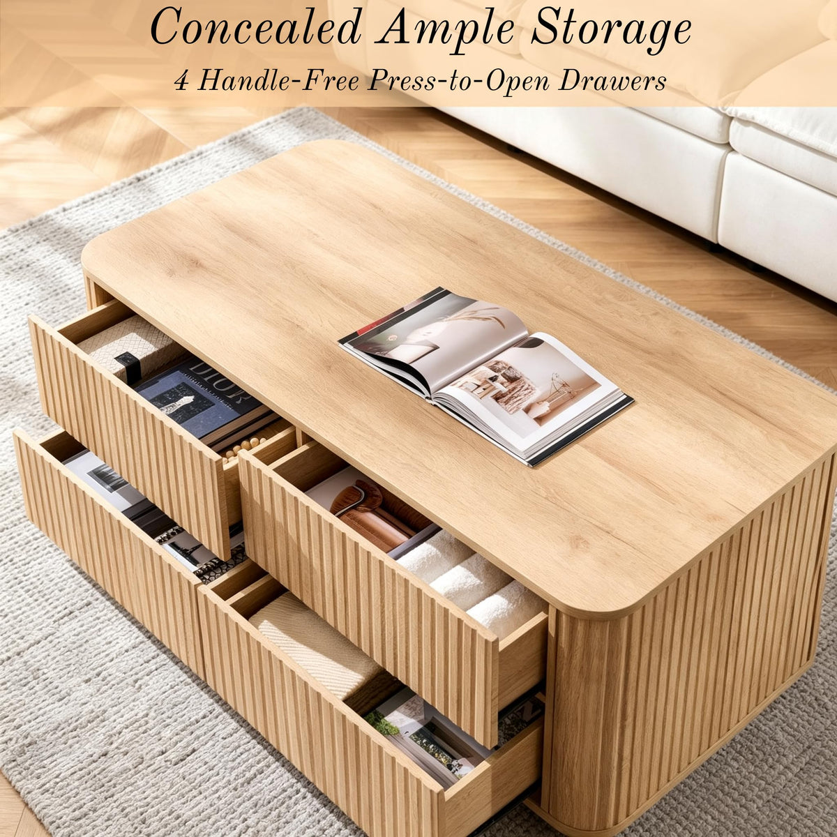 Fluted Coffee Table with Drawers