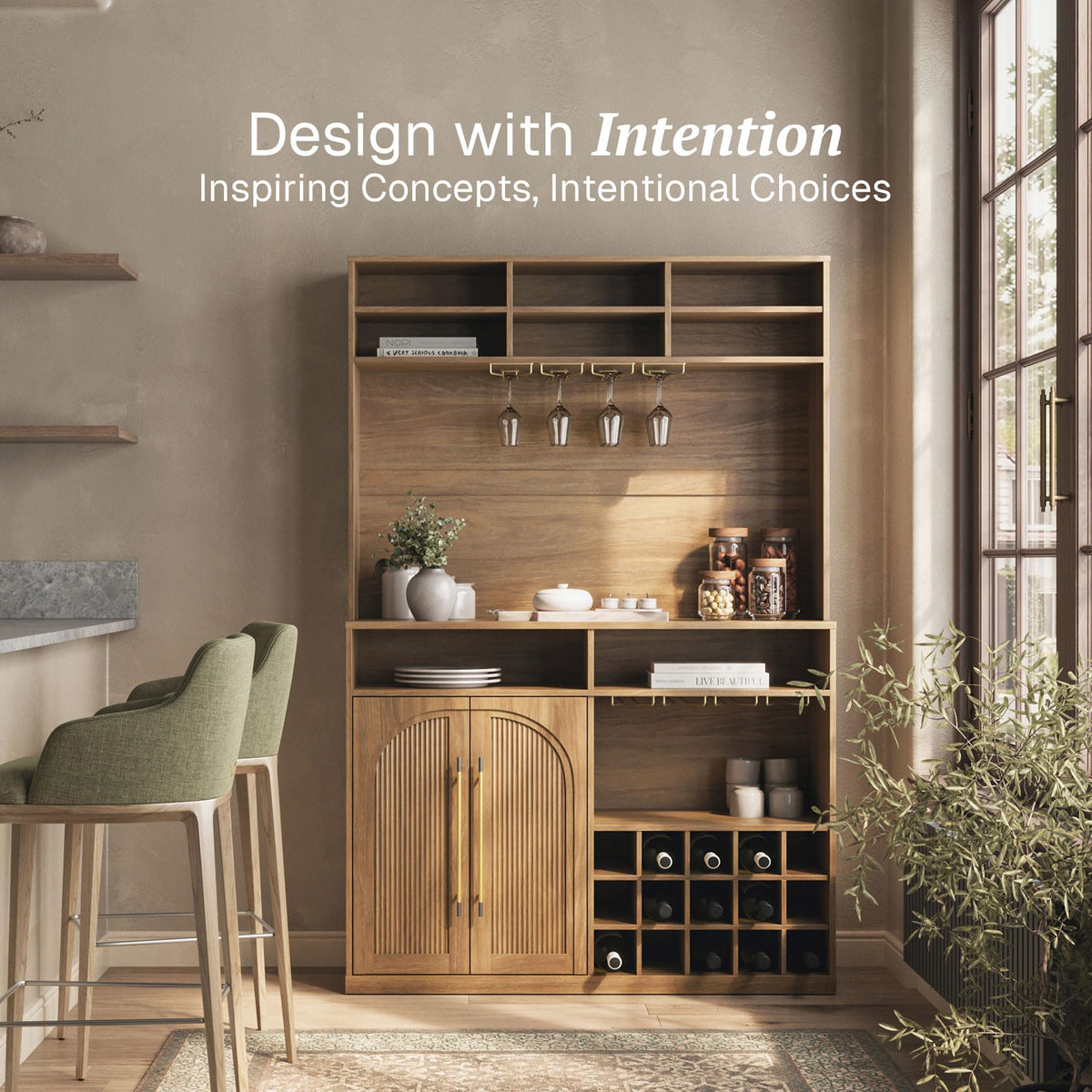 BELLEZE Jagger Bar Cabinet - Camel