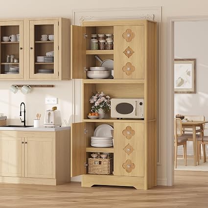 72" Tall Kitchen Pantry Cabinet with Microwave Shelf