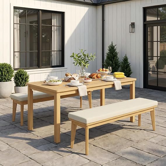 Acacia Wood Outdoor Bench with Cushion