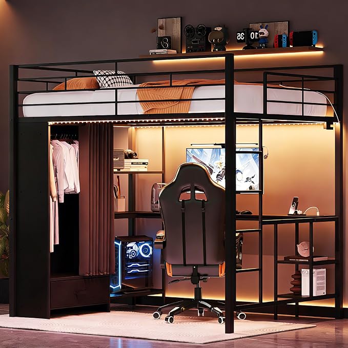 Loft Bed with Desk and Wardrobe