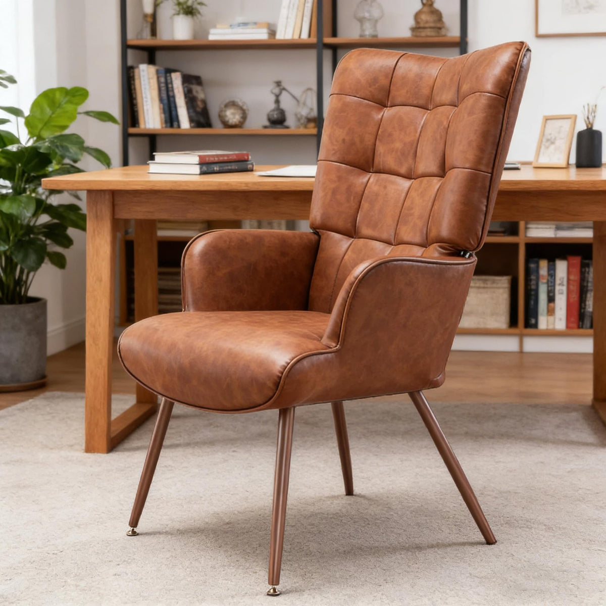 Bafode Mid-Century Modern PU Leather Accent Chair with High Back