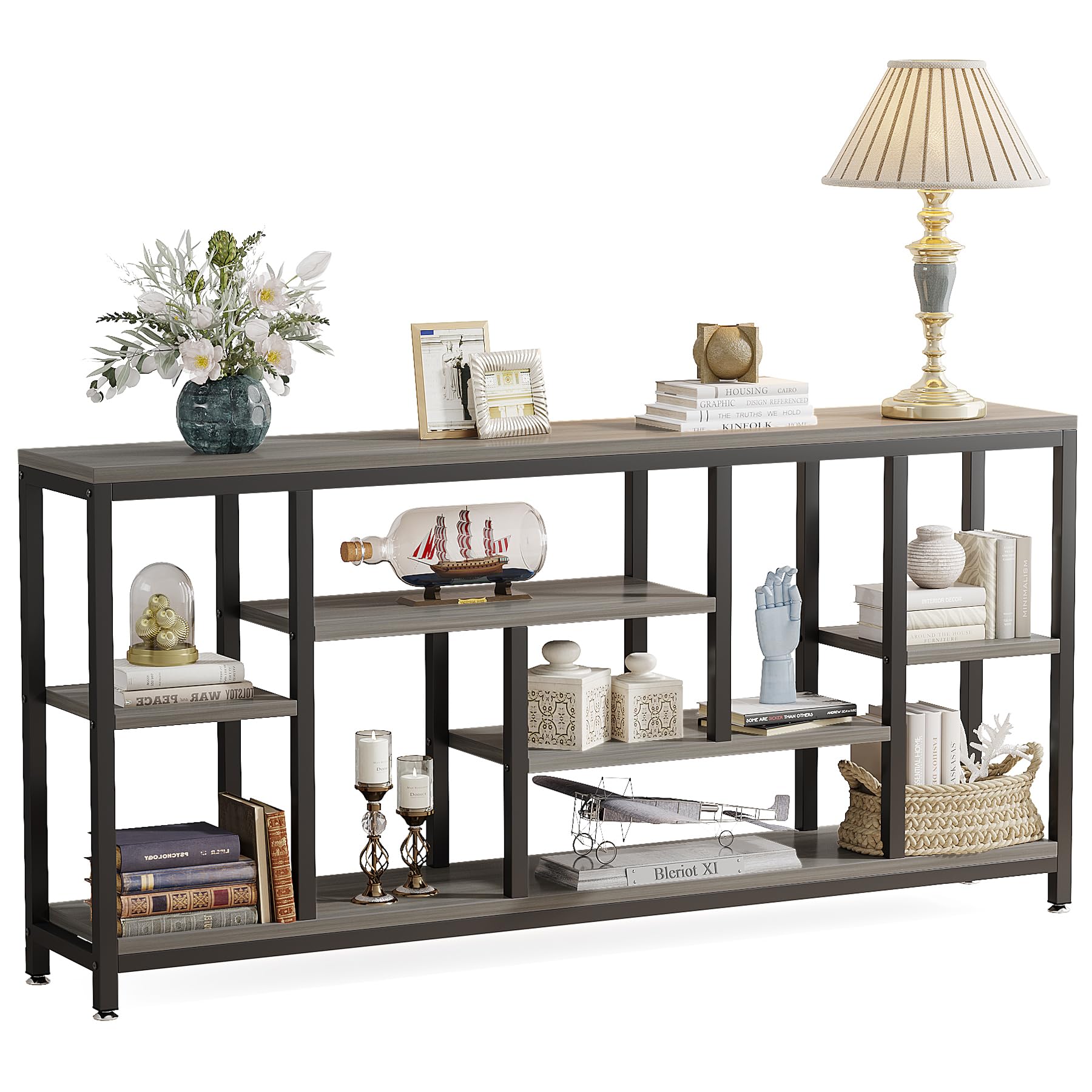 Tribesigns Console Sofa Table, 70.9 inch Extra Long Console Table Behind Couch with Storage Shelves, 3-Tier Modern Narrow Entryway Hallway Accent Table for Living Room, Grey