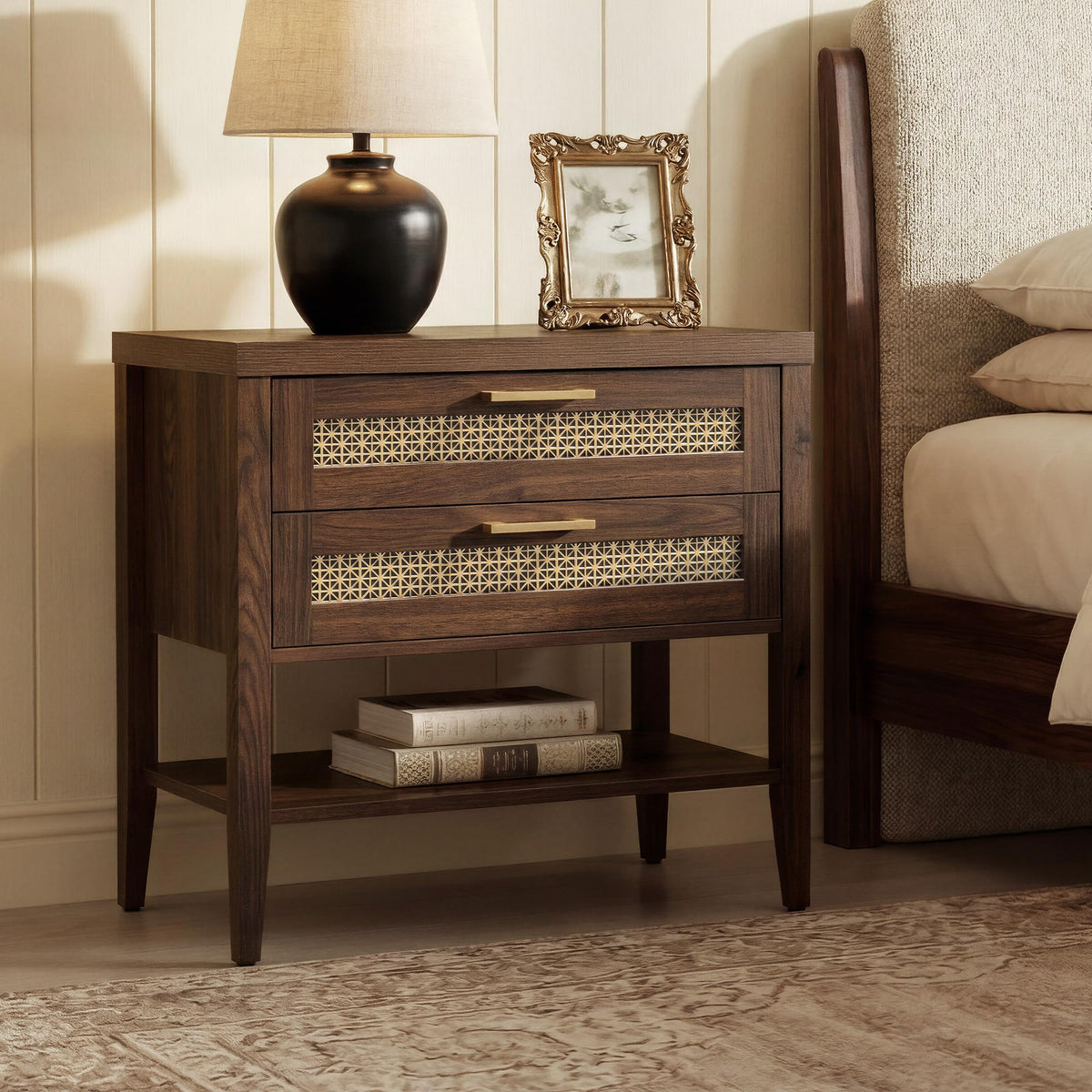 SICOTAS Night Stand Set 2,Rustic Nightstand Set of 2 with Drawer and Shelf