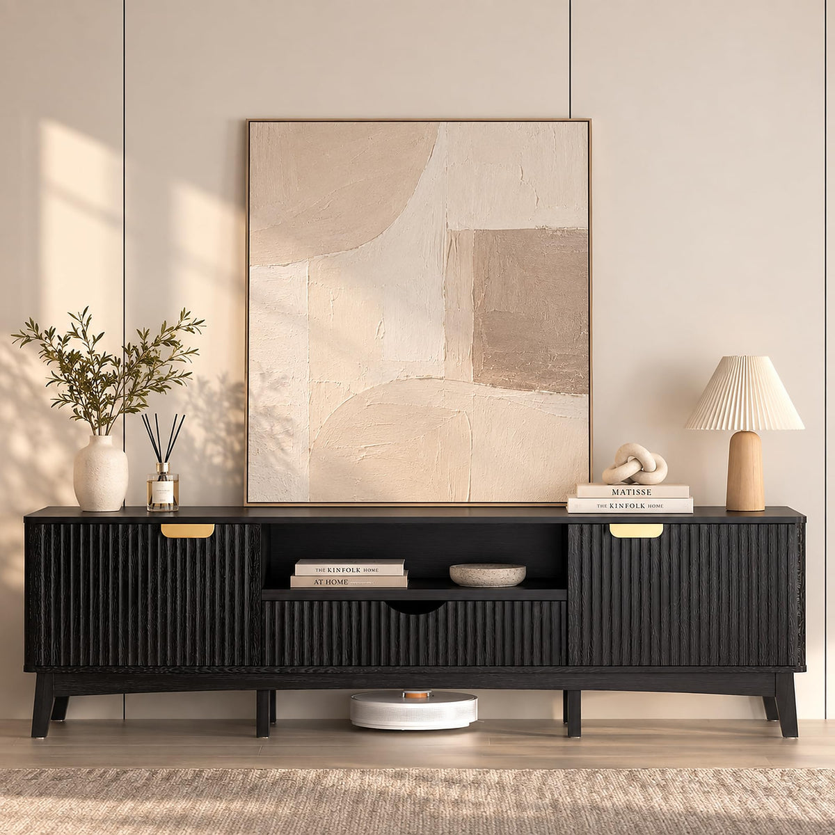 Ball & Cast 70" Black TV Stand for Bedroom W/ Power Outlet,for 80" TV