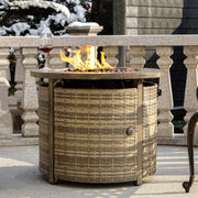 OutVue 32 inch Wicker Rattan Propane Fire Pit Table, 50000 BTU Gas Fire Pit