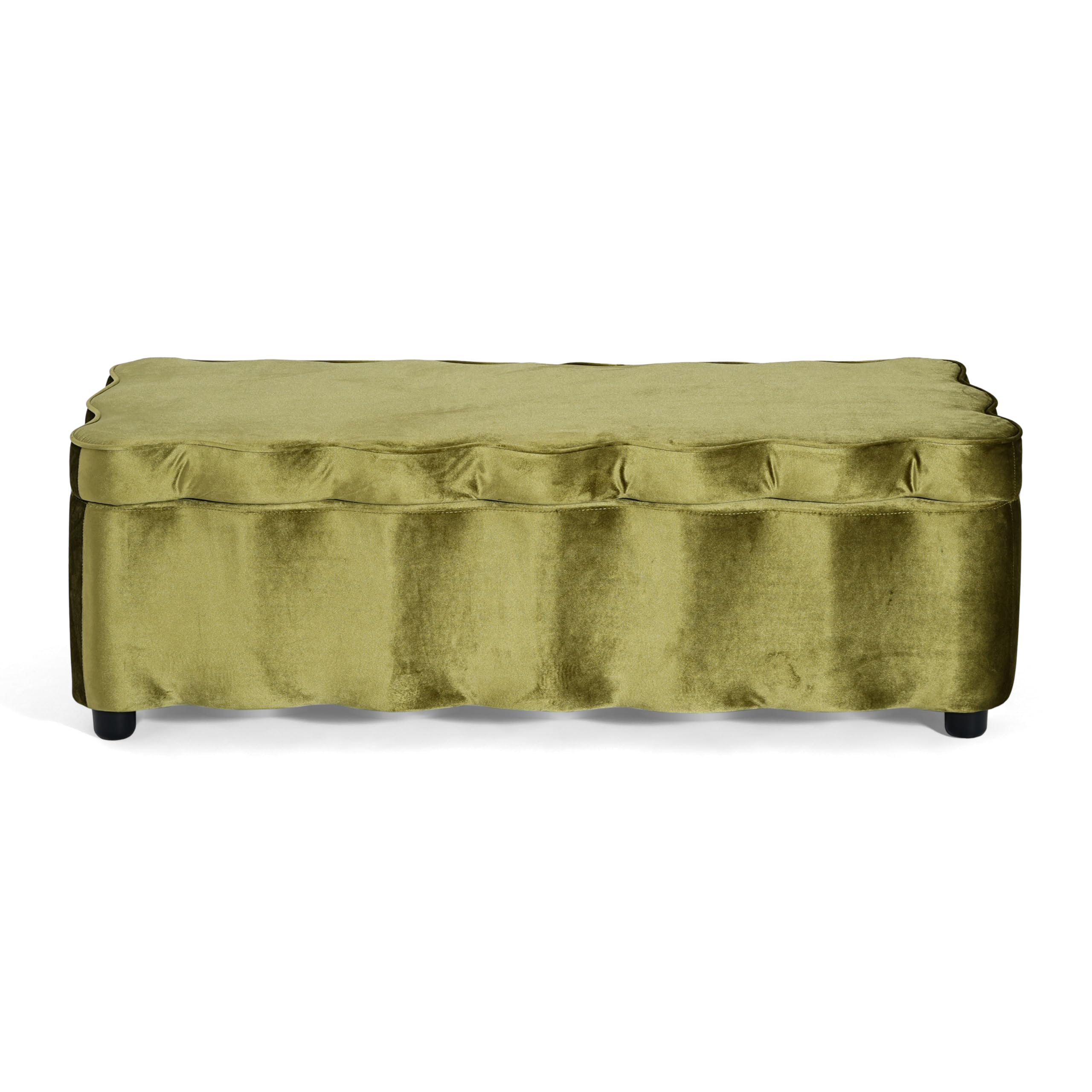 Christopher Knight Home Pean Living Room Ottoman with Storage, Velvet Upholstered Storage Ottoman Bench, Sofa Foot Stool with Wood Frame, Bedroom End of Bed Bench, Chic Scalloped Design, Olive Green