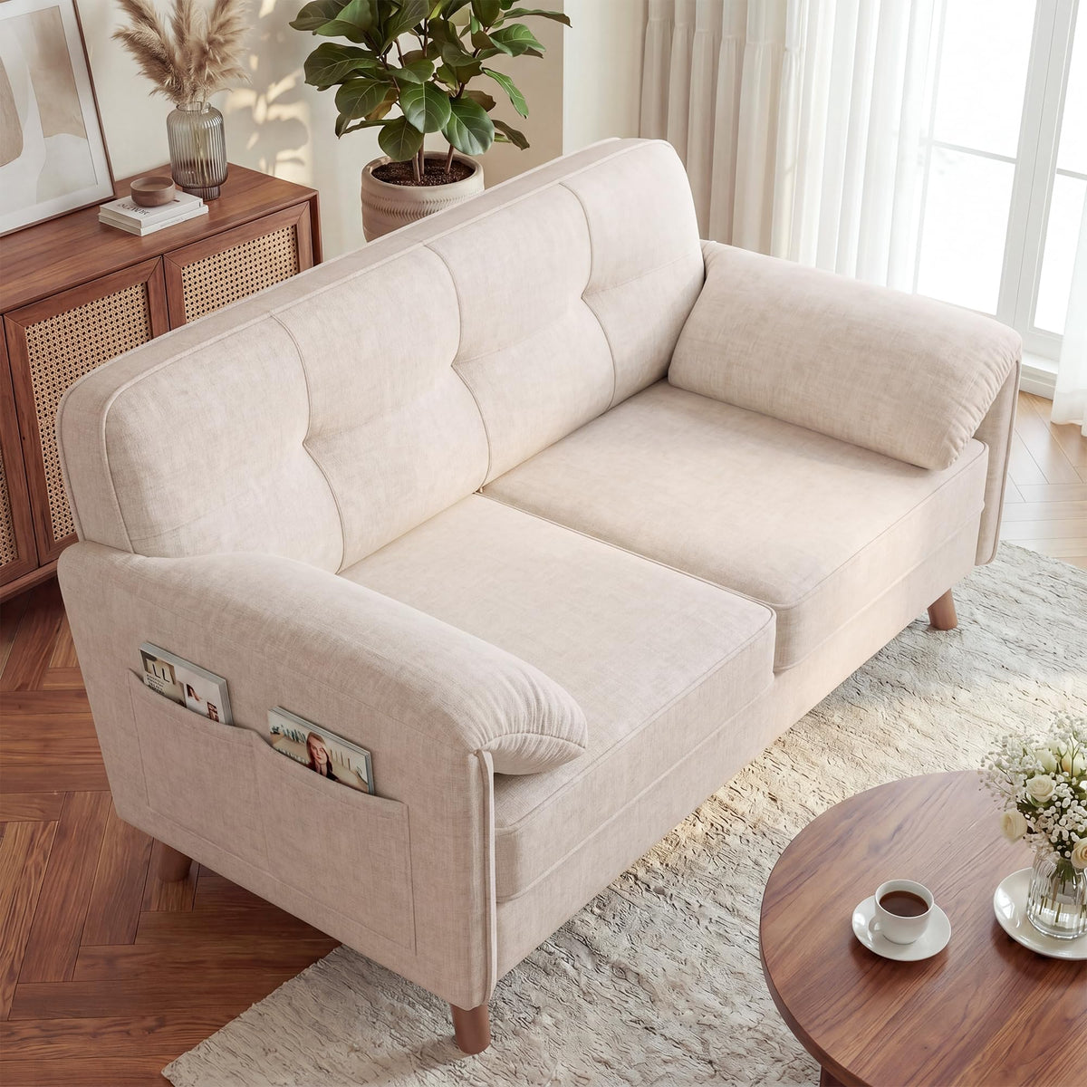 Apicizon 65" Loveseat Sofa, Chenille Loveseat Couch for Living Room with Storage Pockets, 25" Deep Seat Love Seat with Padded Arms, Modern Small Couches for Bedroom, Small Spaces, Home Office