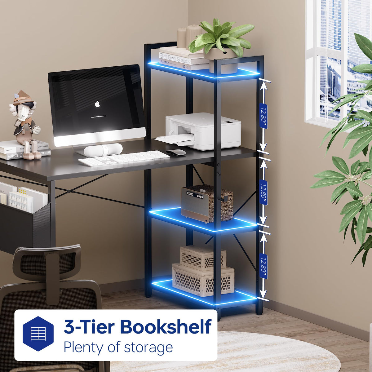 Pamray 38.5 Inch Small Computer Desk with Shelves for Bedroom Home Office