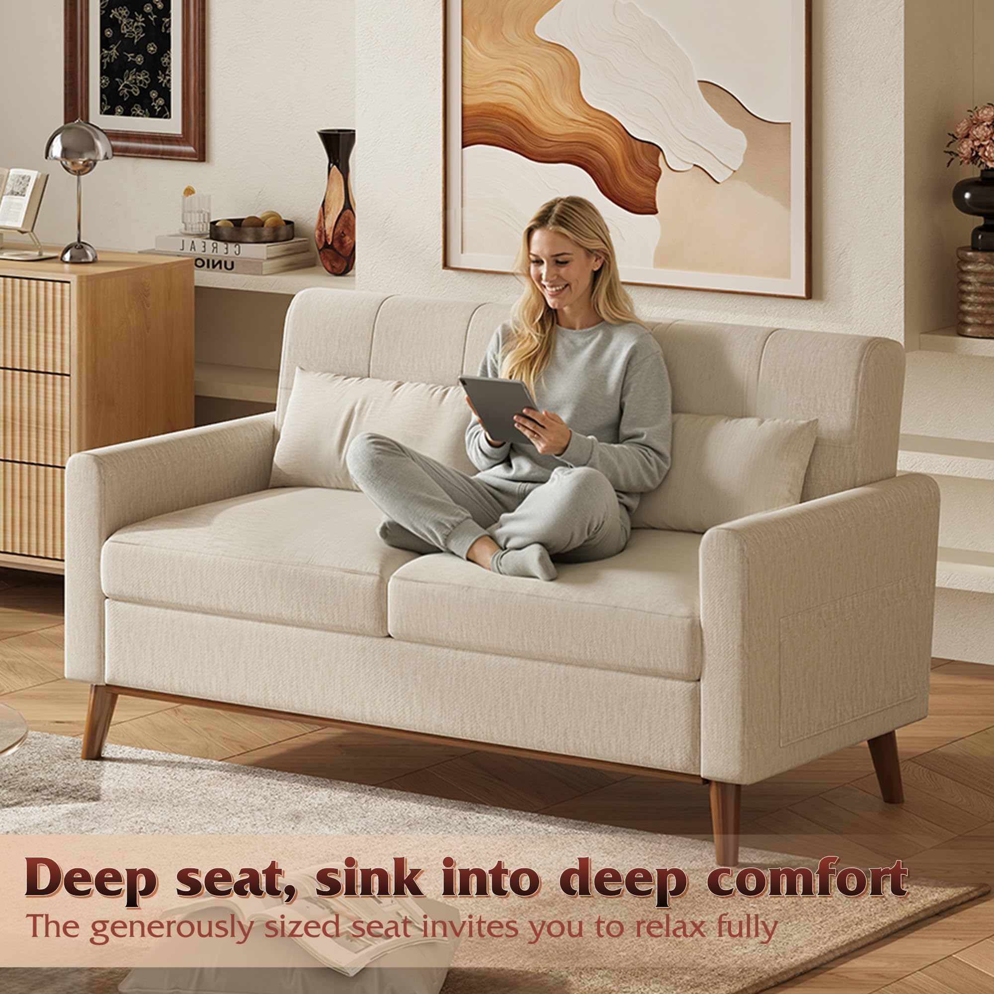 62" Button-Tufted Loveseat Sofa
