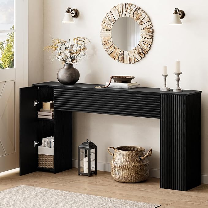 61" Fluted Console Table with Storage Cabinets