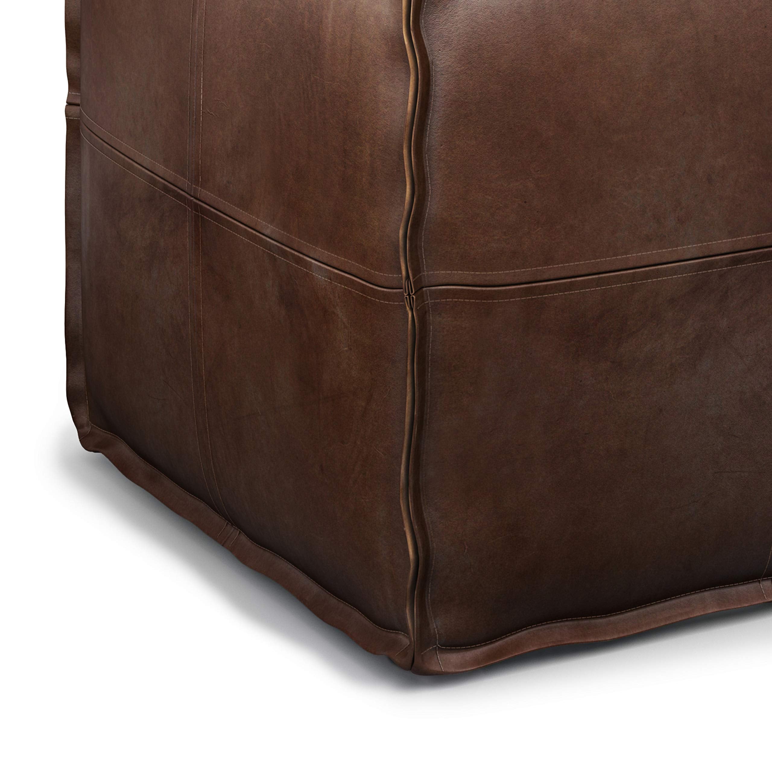 SIMPLIHOME Brody Square Pouf - 18" Wide x 14" High Upholstered Vegan Leather Ottoman in Distressed Dark Brown, Boho Footstool, Coffee Table or Extra Seating for Living Room or Bedroom, Assembled