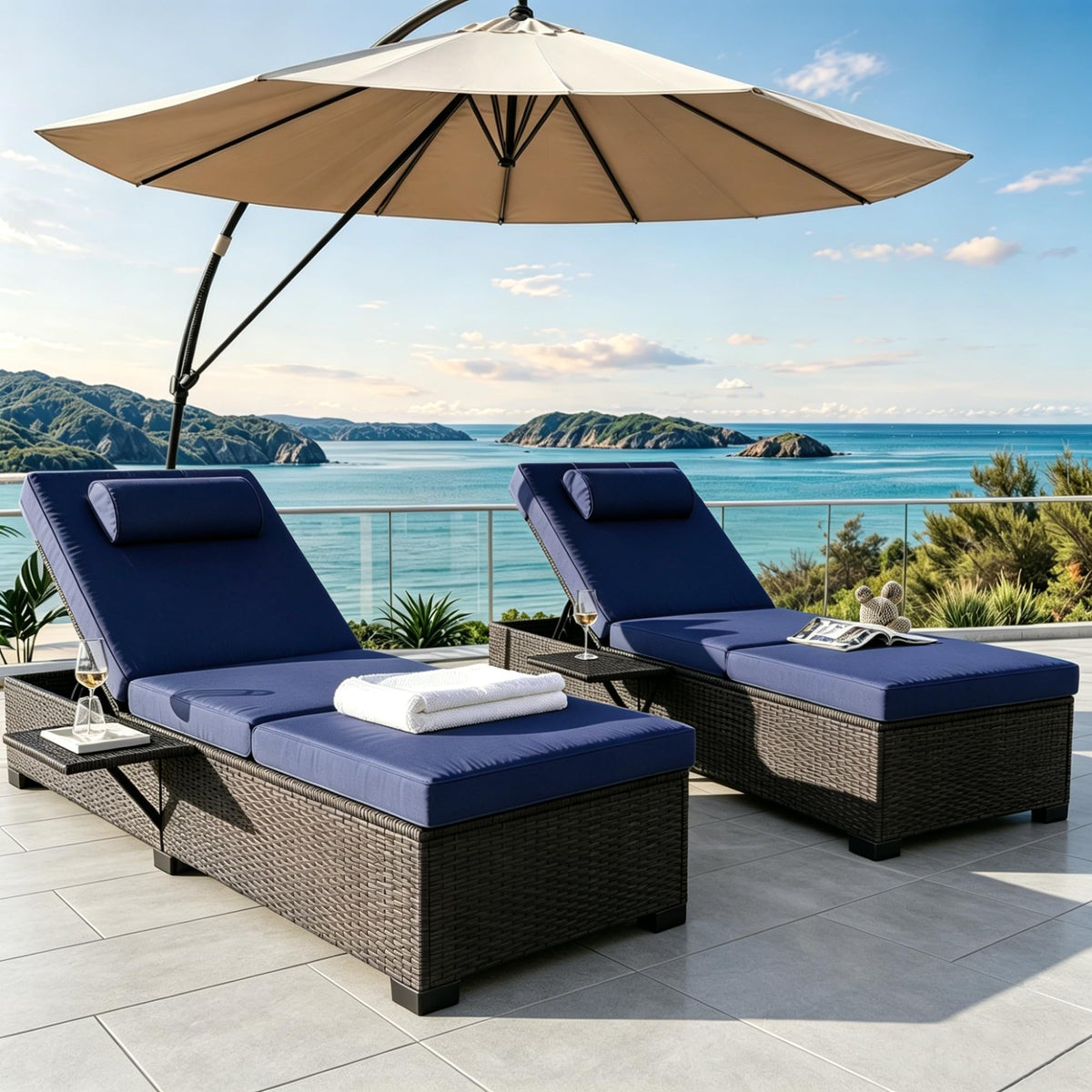 Wicker Chaise Lounge Set of 2