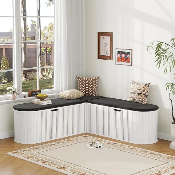 L-Shaped Cushioned Storage Bench