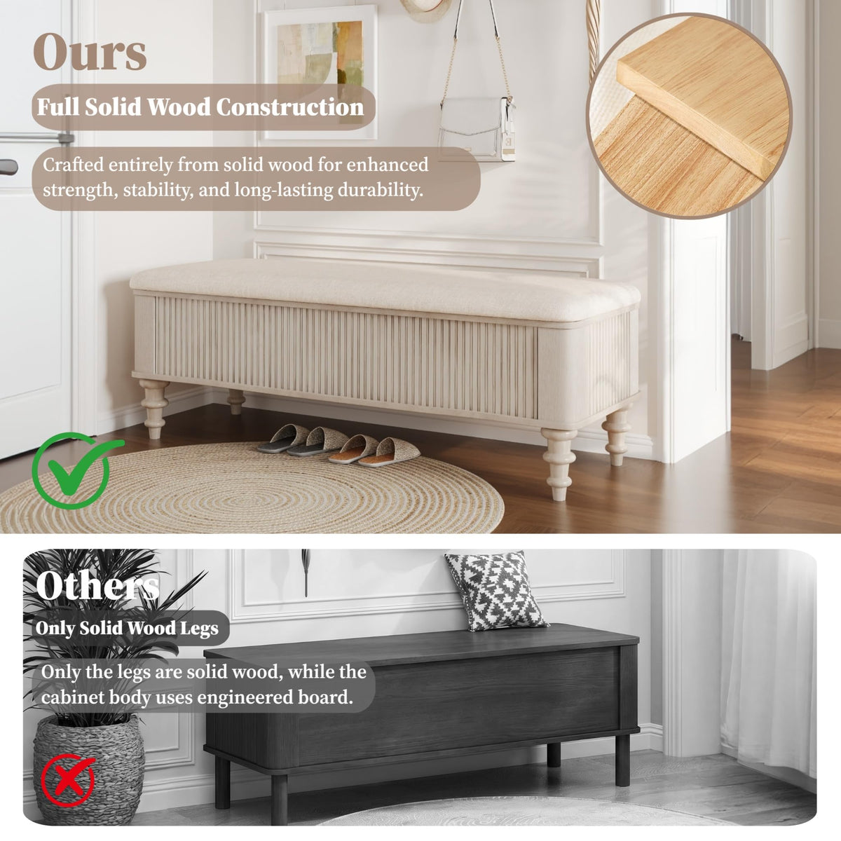 Solid Wood Upholstered Storage Bench