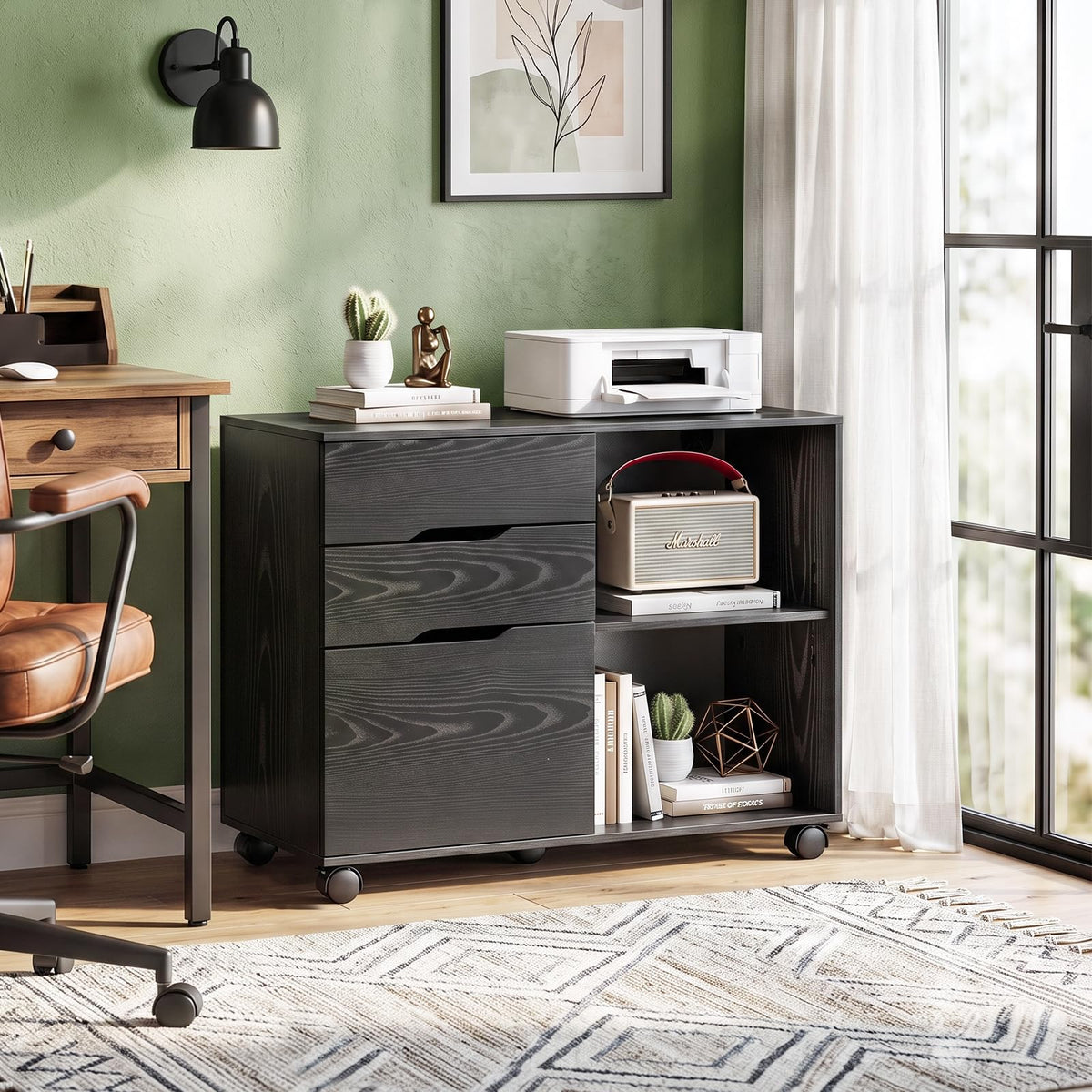 Lateral File Cabinet with 3 Drawers, Rolling Filing Cabinet with Wheels