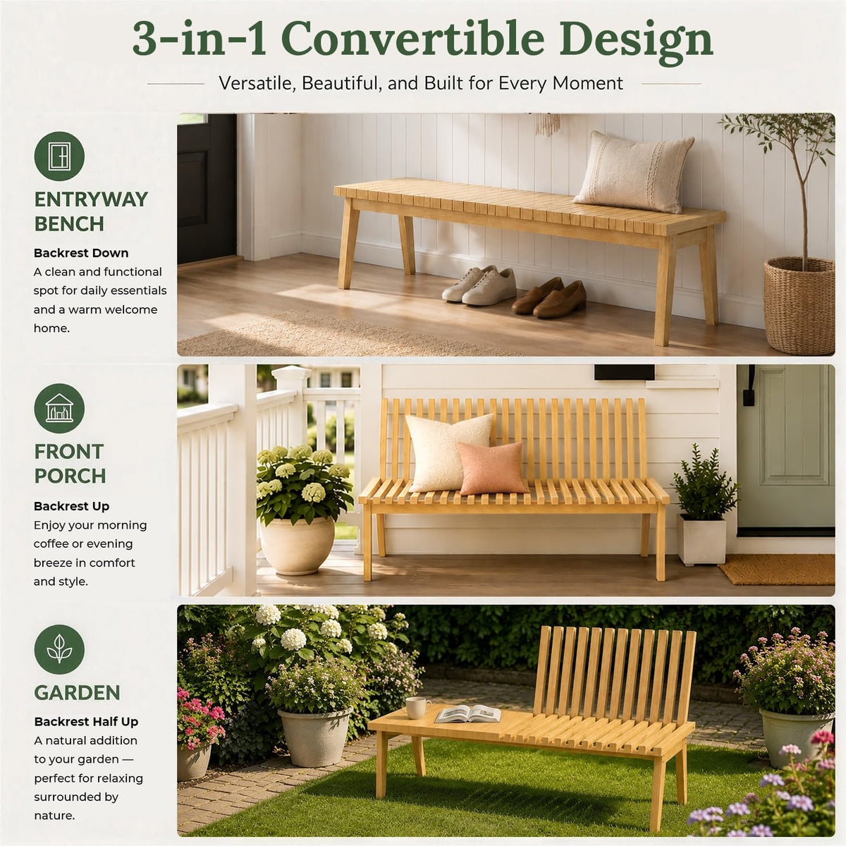 Convertible Solid Wood Bench