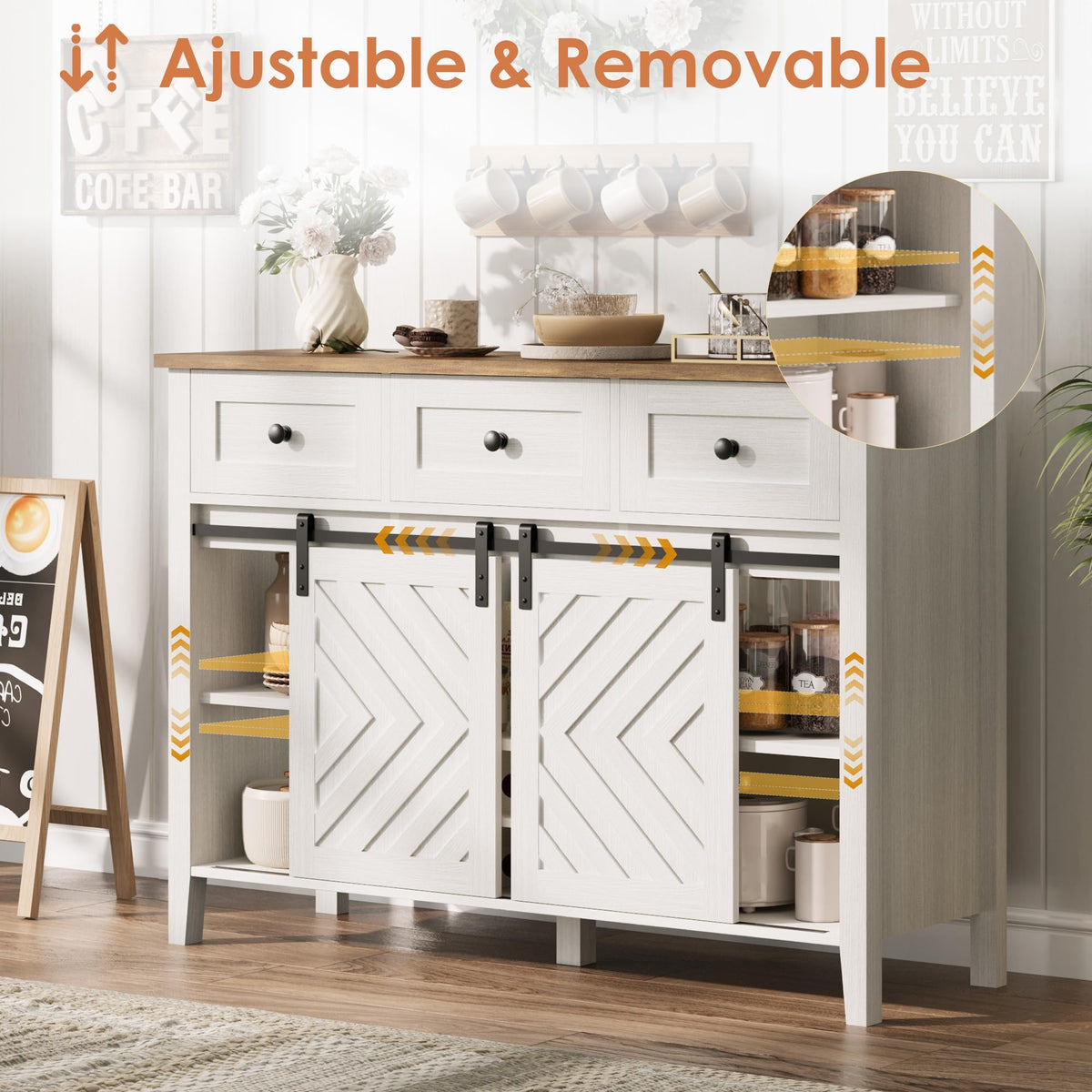 CABIHOME 47.2'' Farmhouse Buffet Cabinet with Sliding Barn Door