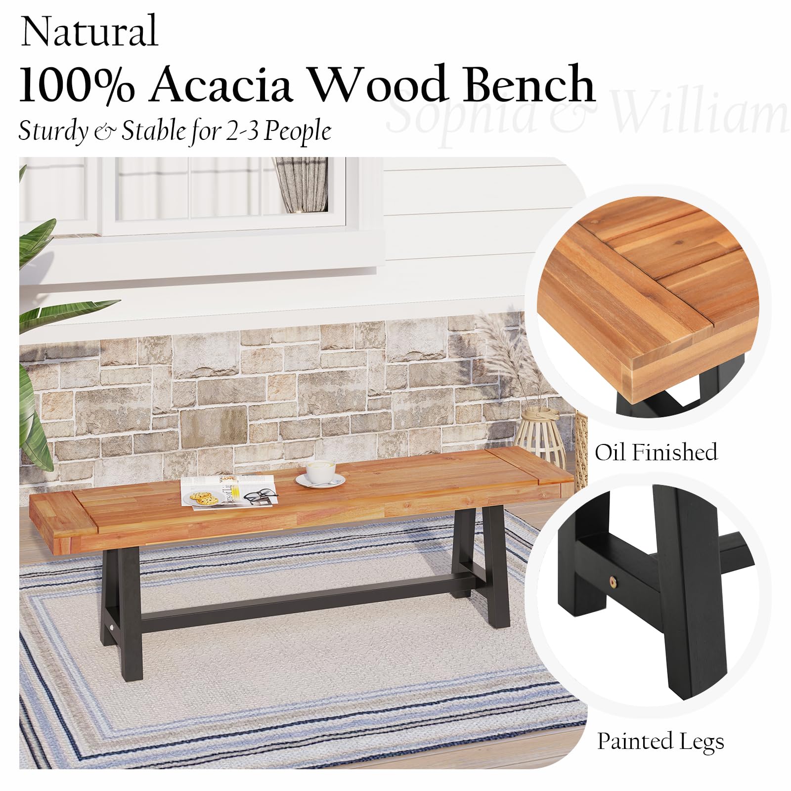 63" Acacia Wood Outdoor Bench