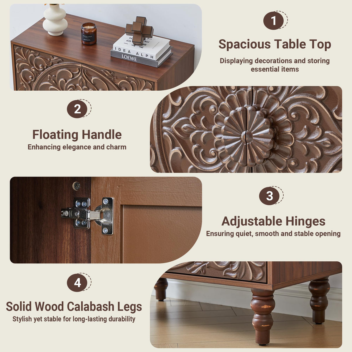 Carved Floral Accent Cabinet
