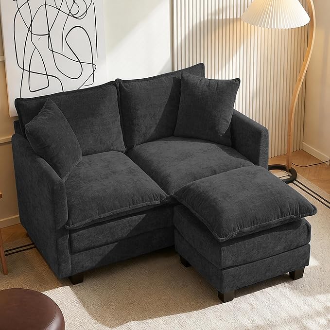 Chenille Cloud Loveseat with Deep Seat, 2 Pillows & Optional Ottoman