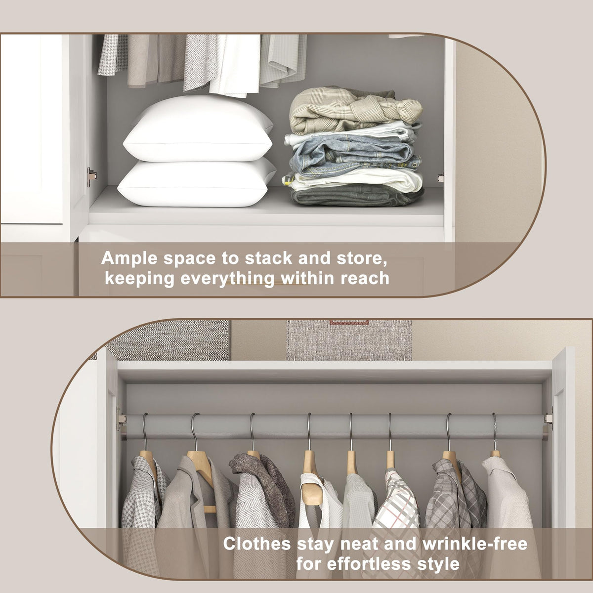 White Wardrobe Armoire with 2 Drawers