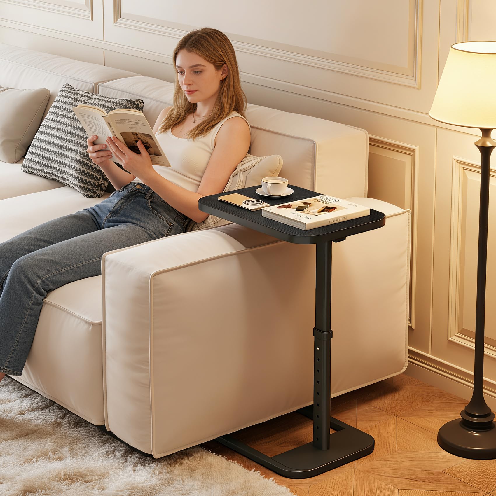 Branwick Adjustable Height TV Tray Table for Couch Eating & Small Spaces, Flip-Top Sofa Side Table with Safe Rounded Corners for Living Room, Bedroom & Apartment, Portable Laptop Snack Table, Black