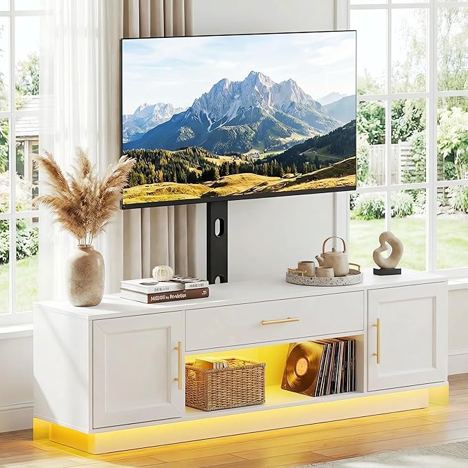 TV Stand with Swivel Mount, LED Lighting & Charging Station