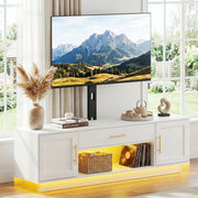 RALGEND 59" Modern TV Stand with Mount and Power Outlet, Swivel TV Stand for 32/55/65/75 inch TVs, Height Adjustable LED Entertainment Center, Media TV Console Table for Living Room, Bedroom, White