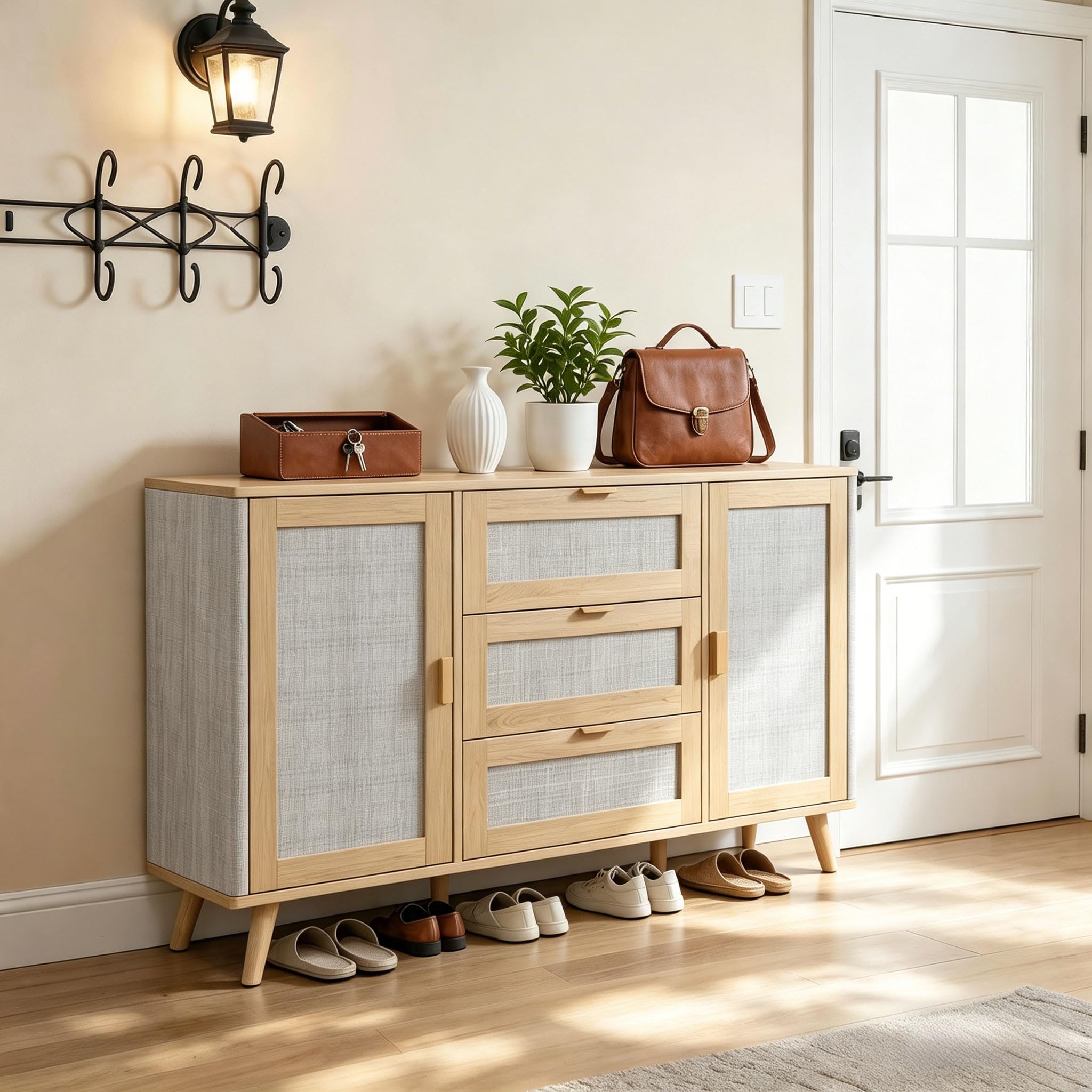 FAVSH 63" Large Farmhouse Storage Cabinet with 3 Drawers 2 Doors, Wood Buffet Sideboard Cabinet Coffee Bar for Kitchen, Living Room