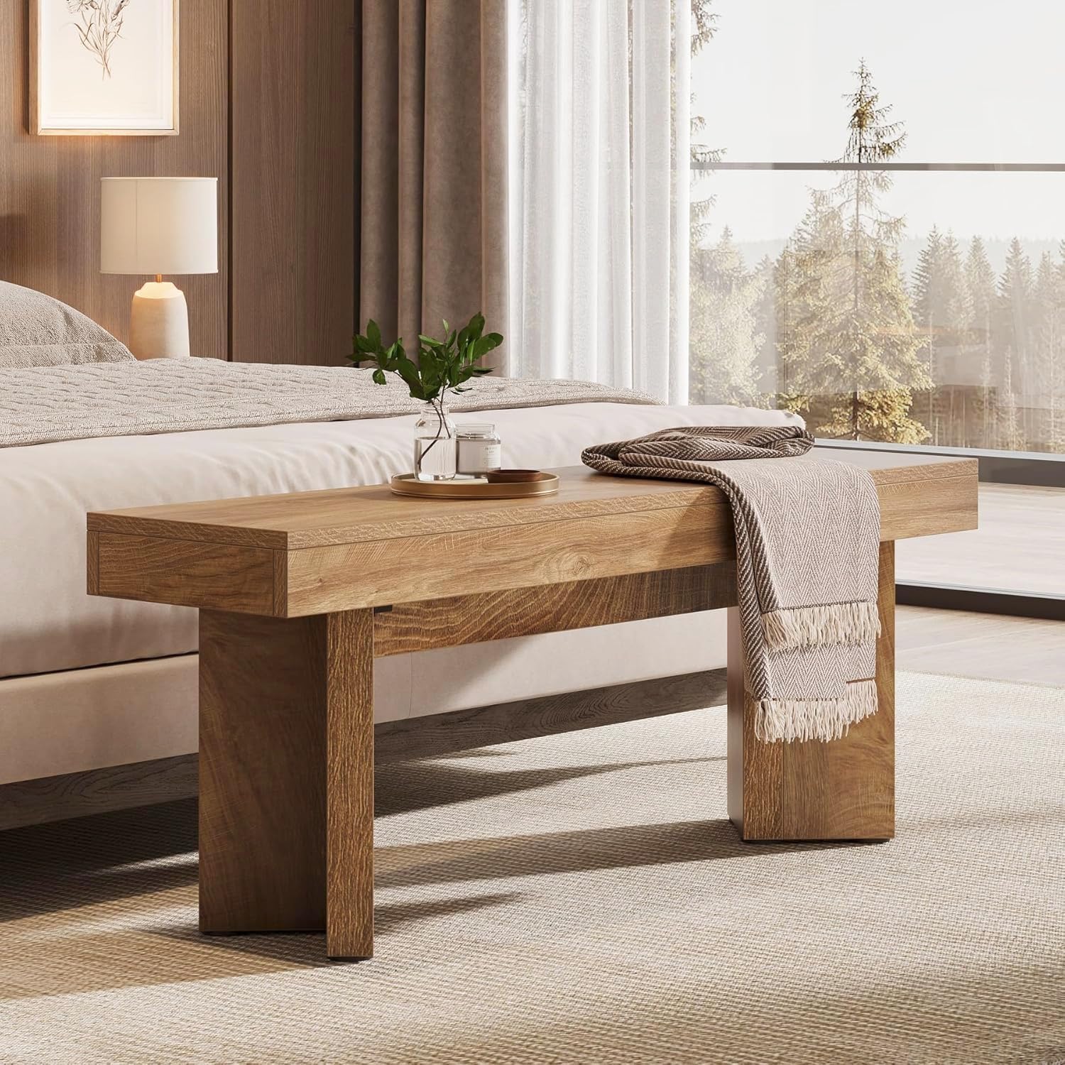 47" Farmhouse Wooden Dining Bench