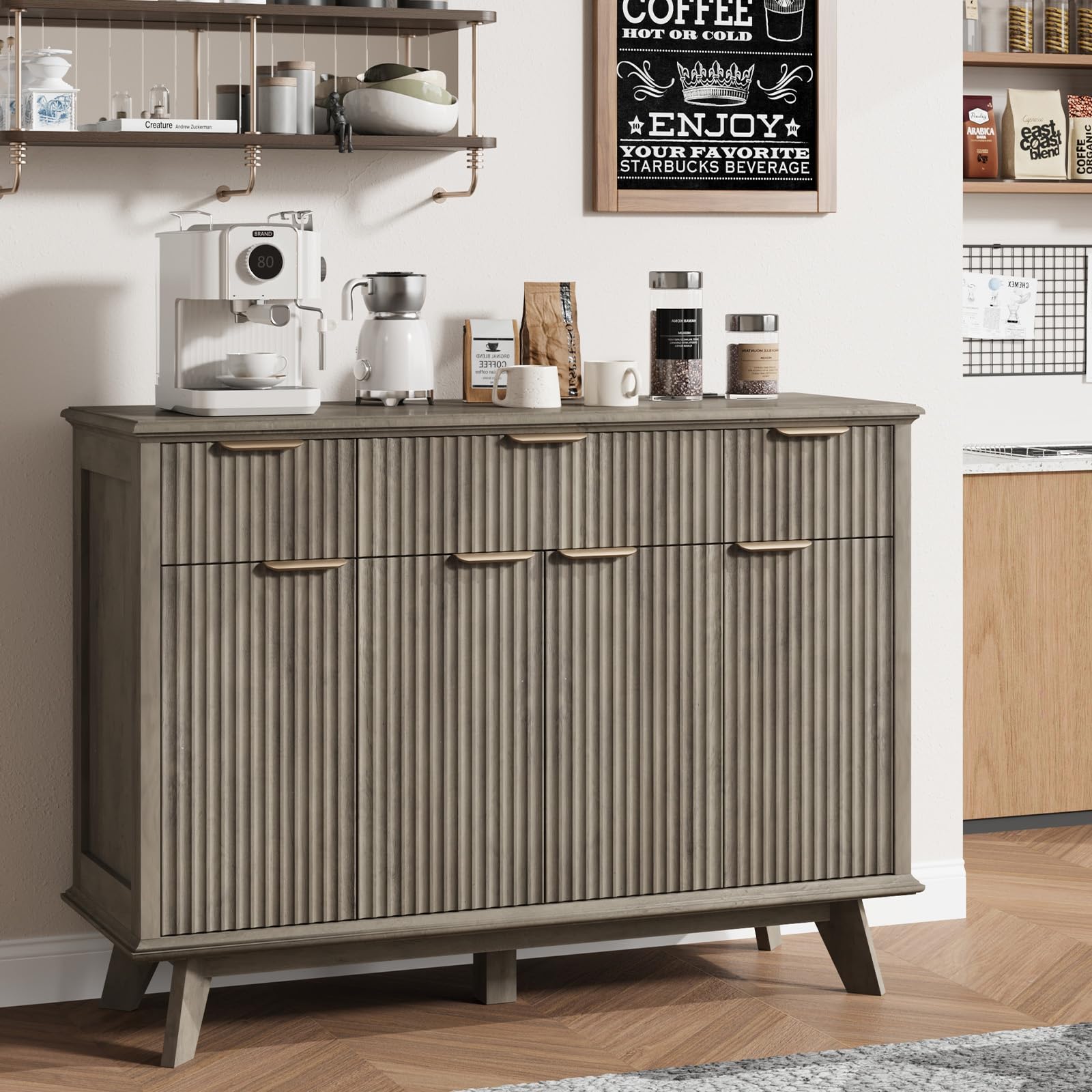 47.2" Fluted Buffet Cabinet with Drawers & Charging Station