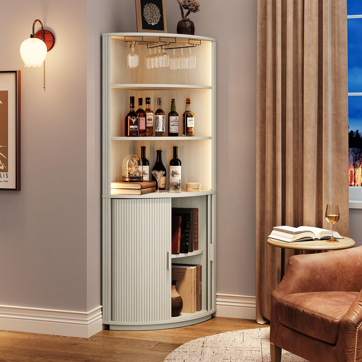 Corner Bar Cabinet with LED Lighting