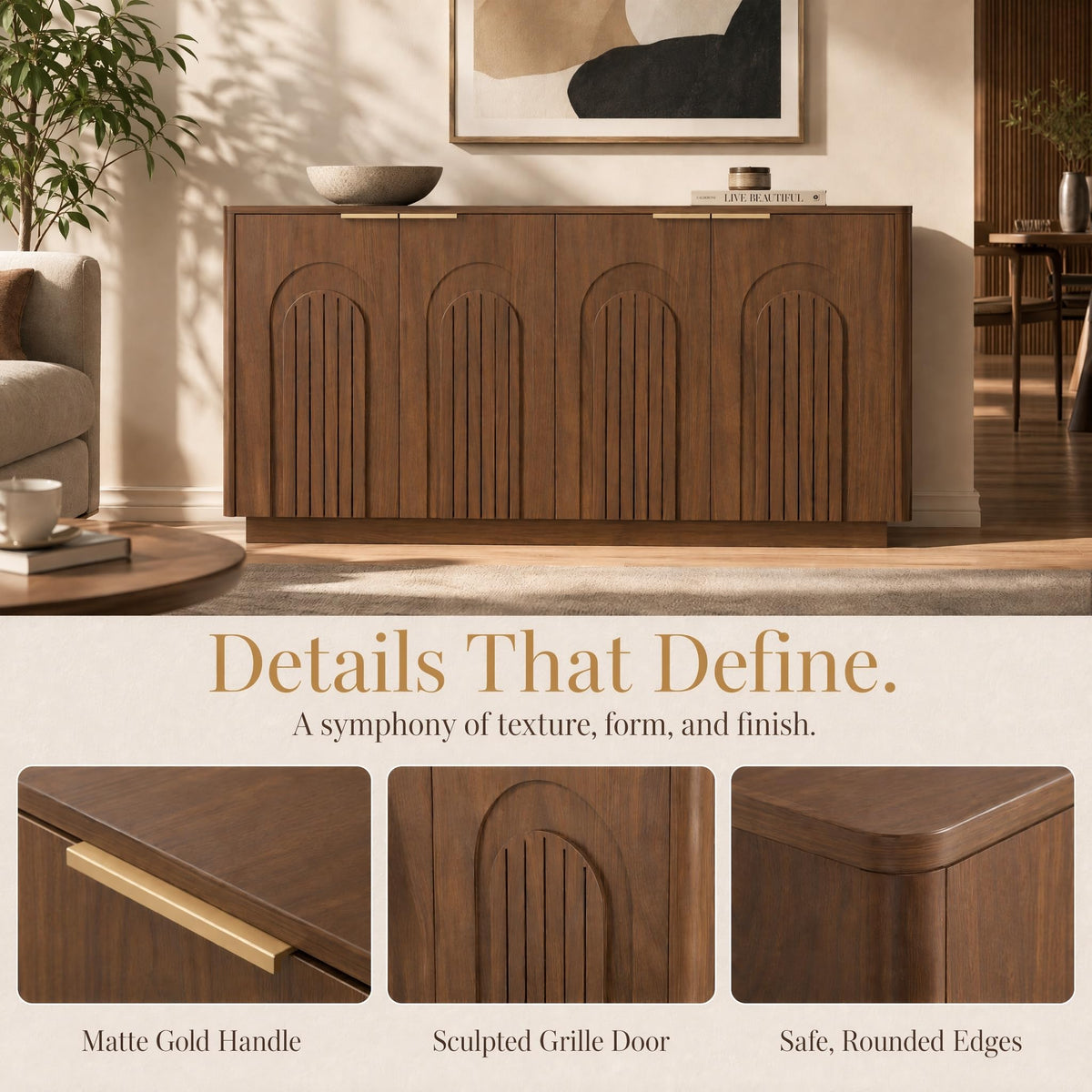 Fluted Arched Sideboard Cabinet