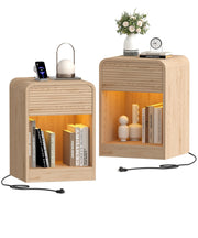 Fluted Nightstands Set of 2 with LED & Charging Station