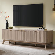 OKD 70" Mid Century Modern Fluted TV Stand,4-Door Storage, White Alder