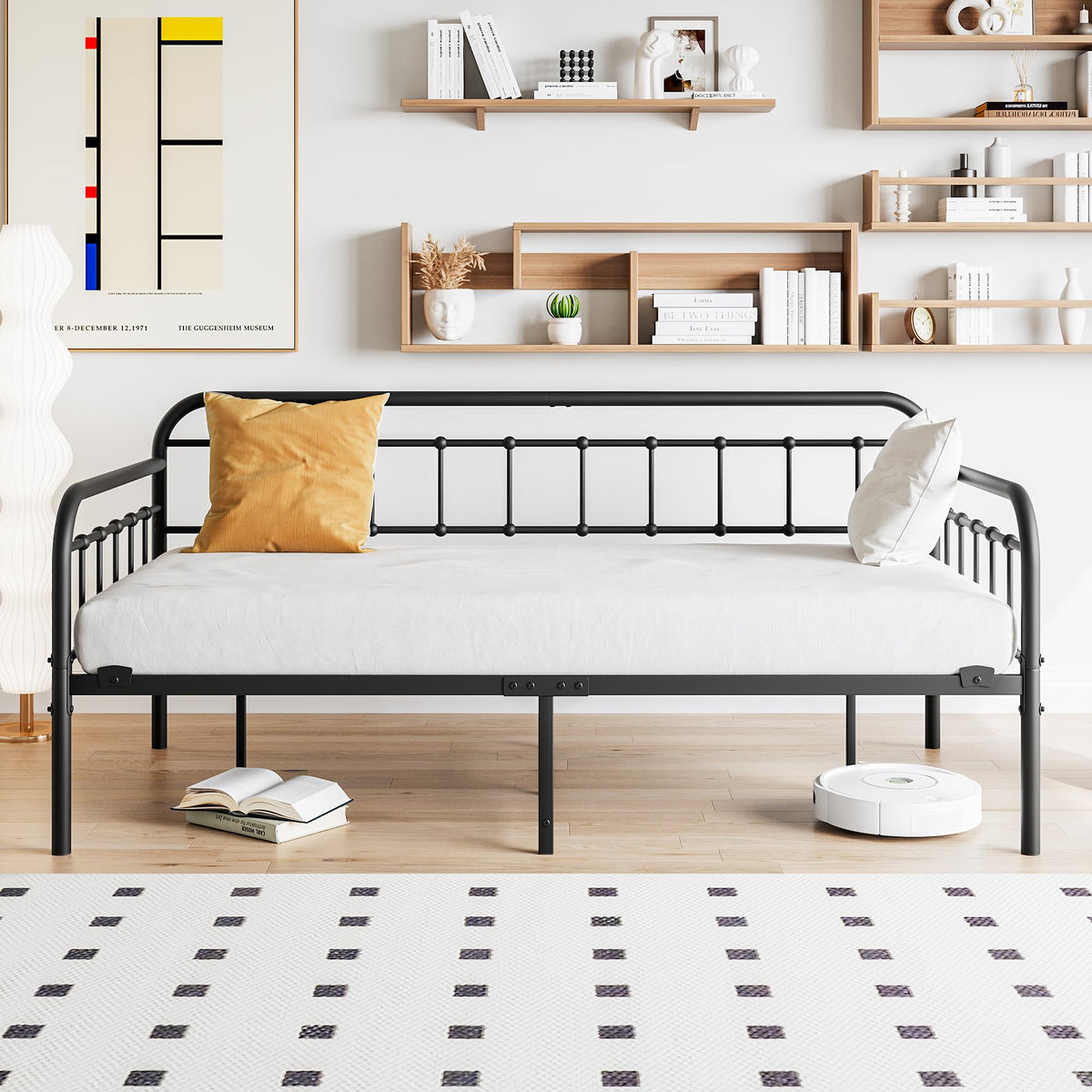 Crocofair Metal Daybed Frame Twin Size,Sofa Daybed with Heavy-Duty Metal Slats,Black