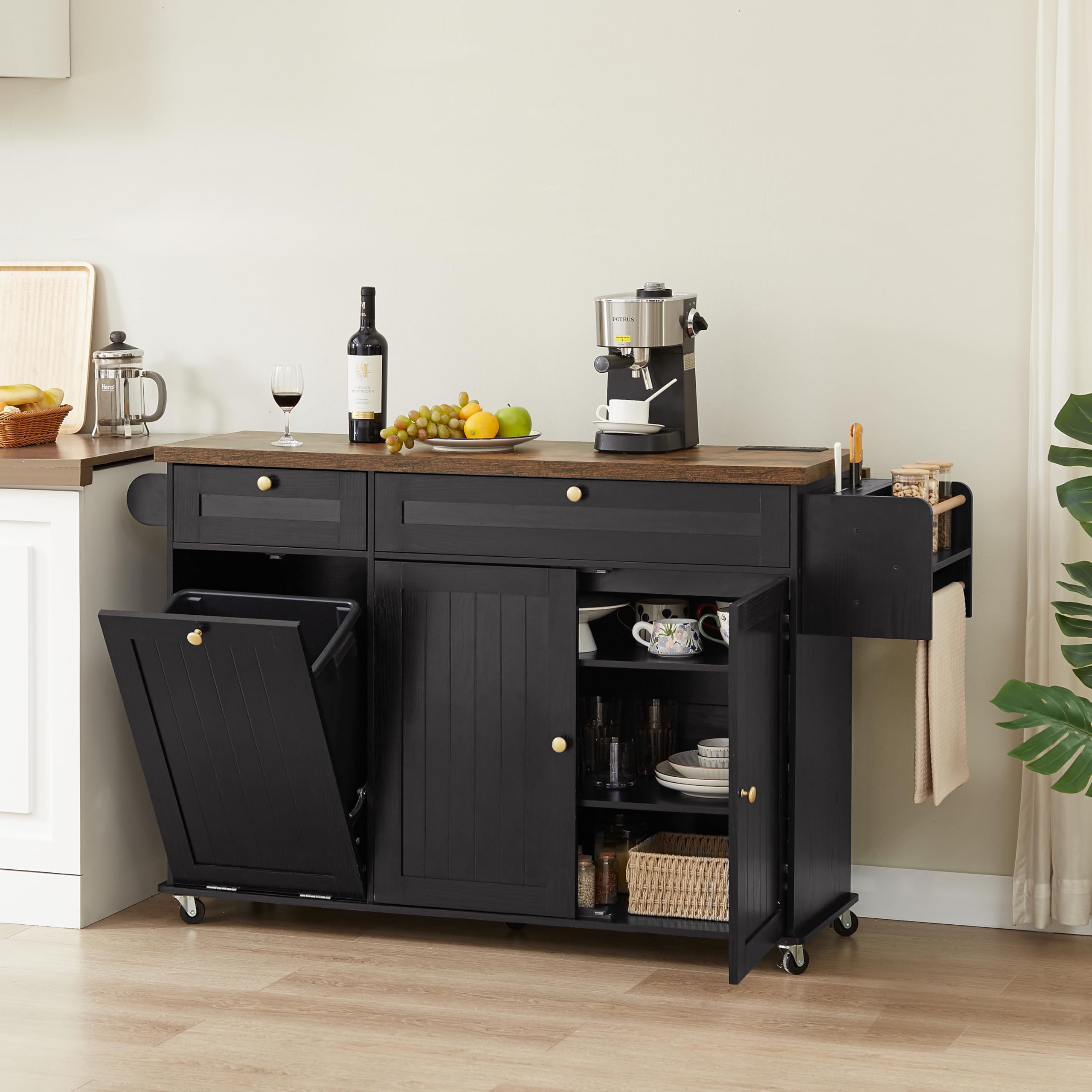 Kitchen Island Cart with Power Outlet & Drop Leaf