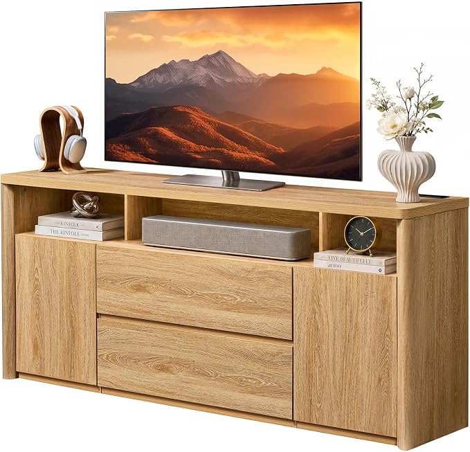 Walnut TV Stand with LED & Charging Station