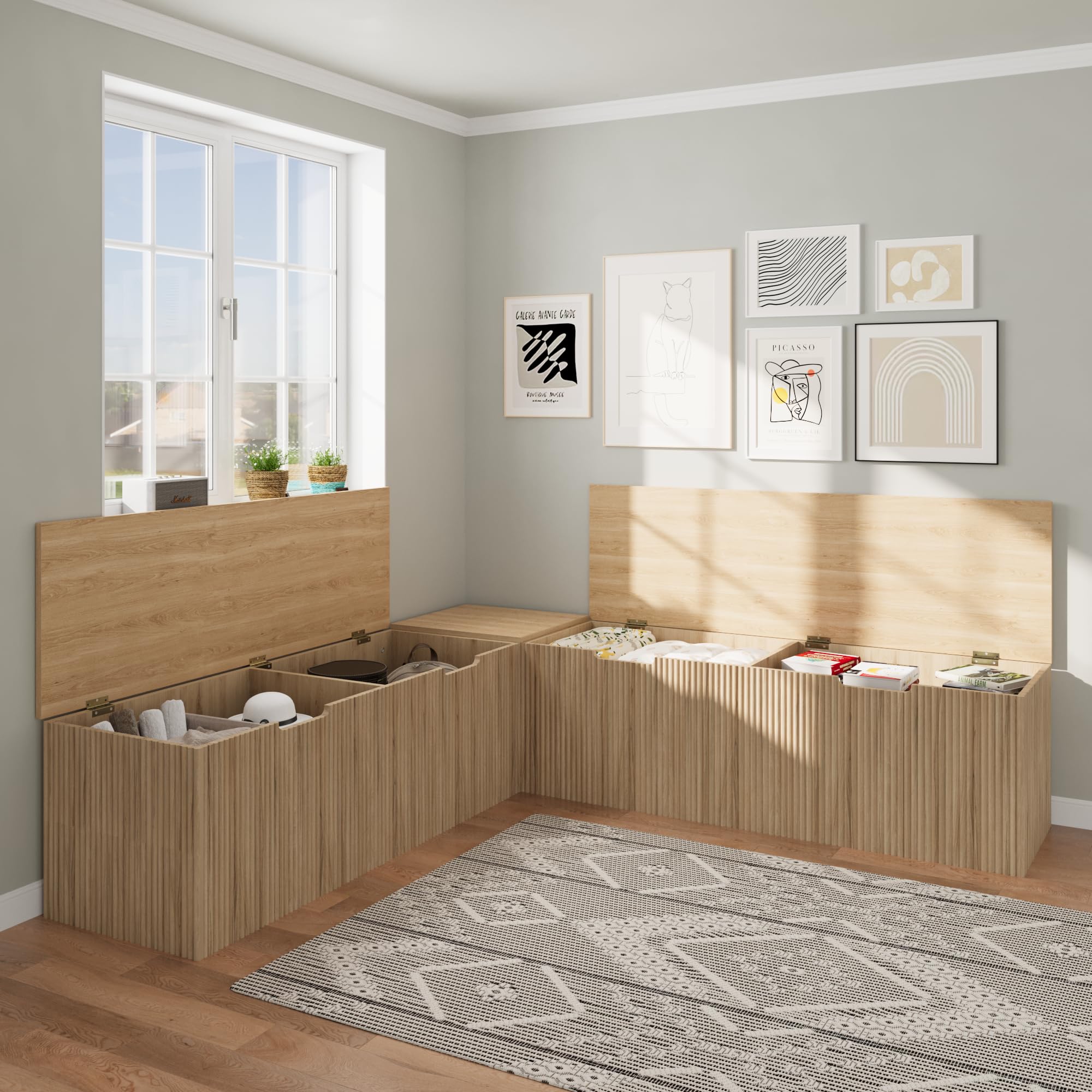 L-Shape Corner Storage Bench with Cushion
