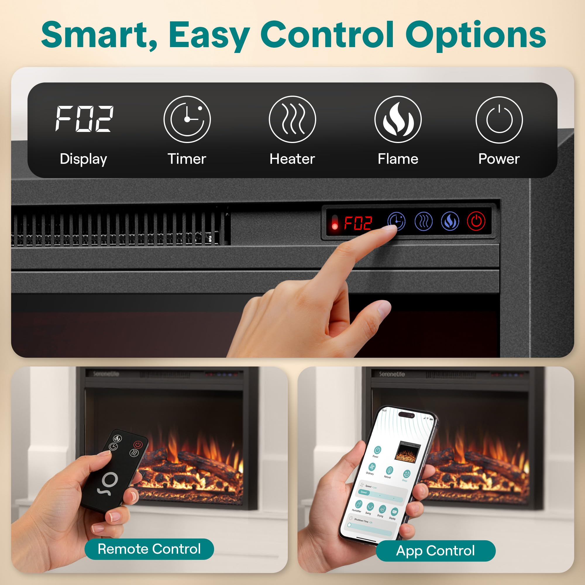Wall-Mounted Electric Fireplace Insert with Heater