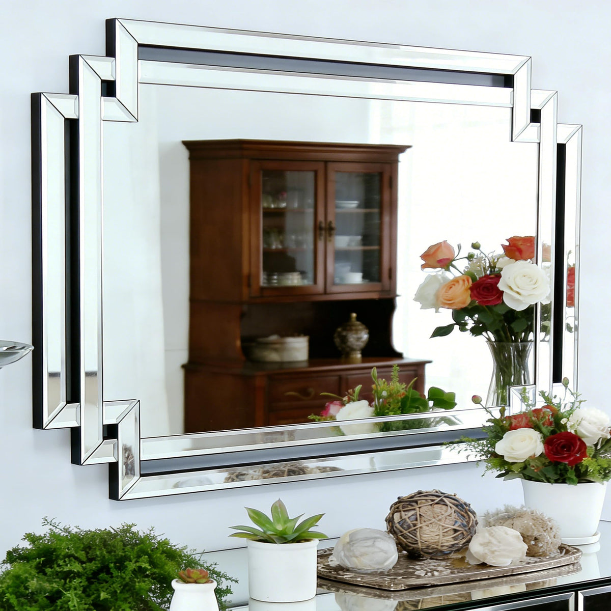 Autdot Modern Large Living Room Decorative Mirror with Mirrored Frame