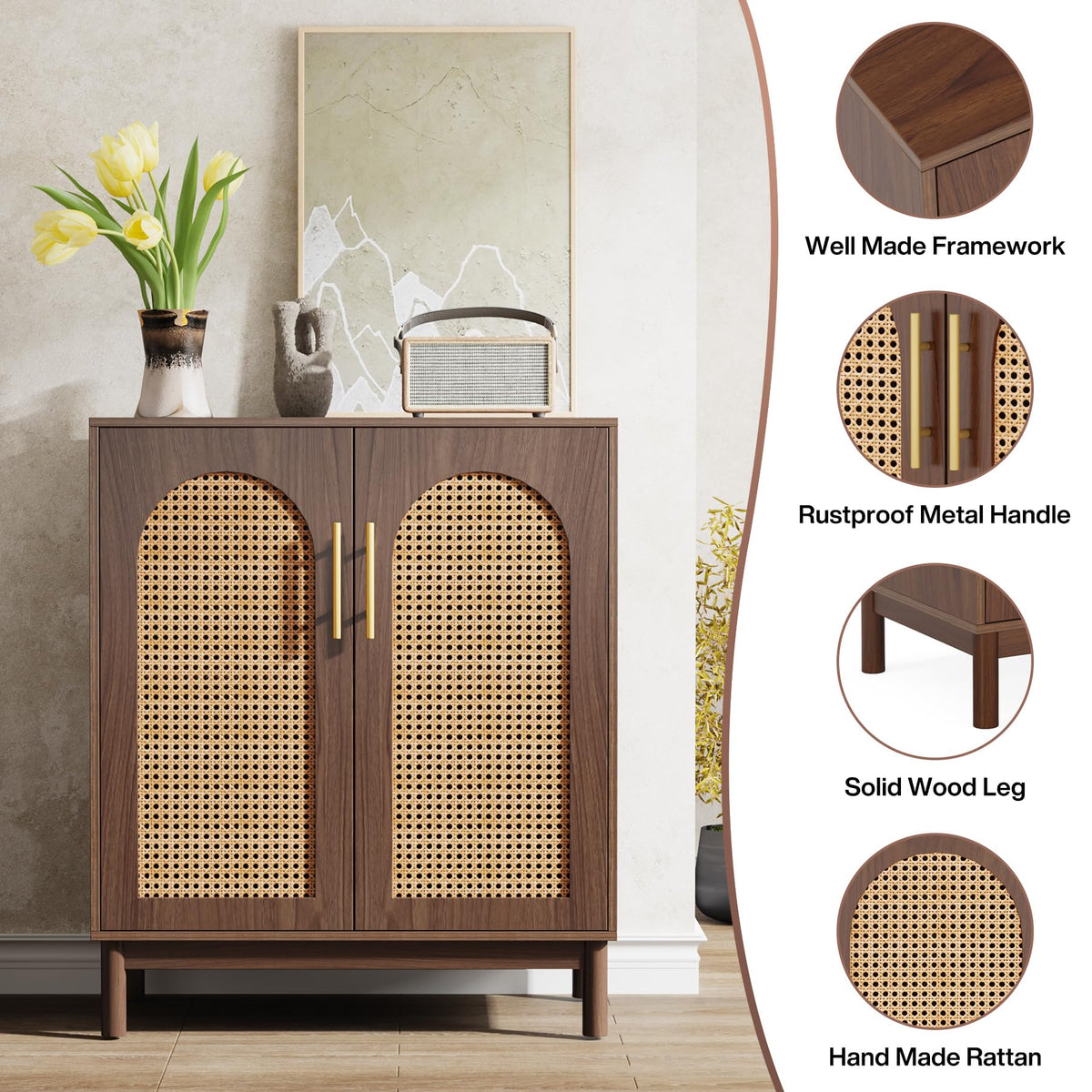 Tribesigns Set of 2 Rattan Sideboard, 59” Buffet Cabinet with Storage