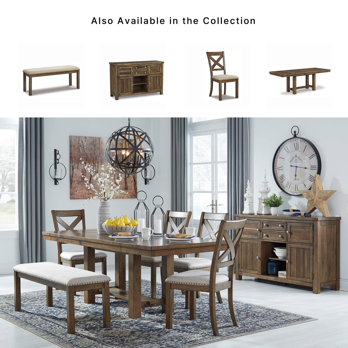 Rustic Upholstered Dining Bench